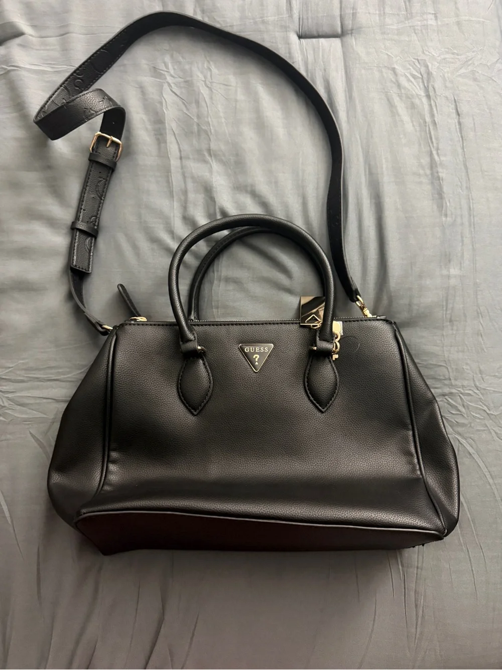 Guess Black Satchel with Gold Hardware and Charm Tags